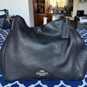 Coach Hallie Pebbled Leather Shoulder Bag Black Silver F80268 - EUC